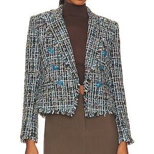 L'Agence Brooke Teal Blue Black Open Jacket NWOT